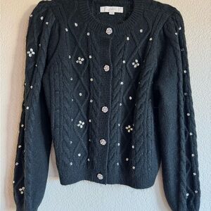 LOFT Black Sweater with Rhinestone Embellishments